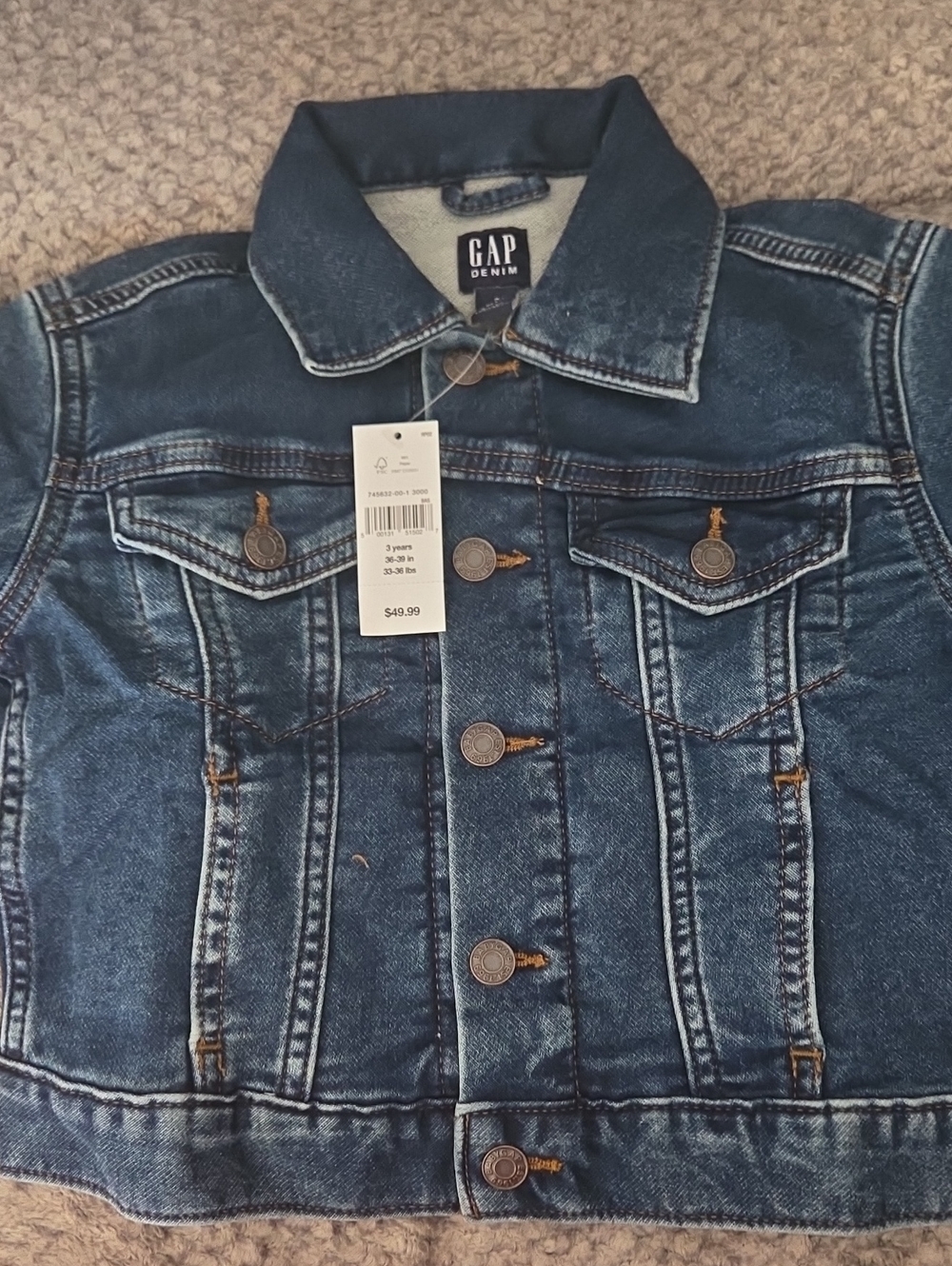 GAP Kids Dark Blue Denim Jacket with Contrast Stitching